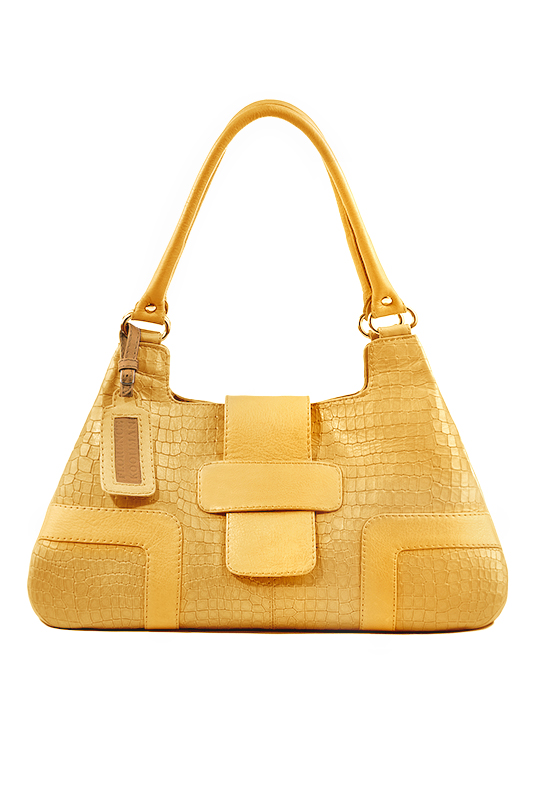 Dress large handbag in mustard yellow leather - Top view